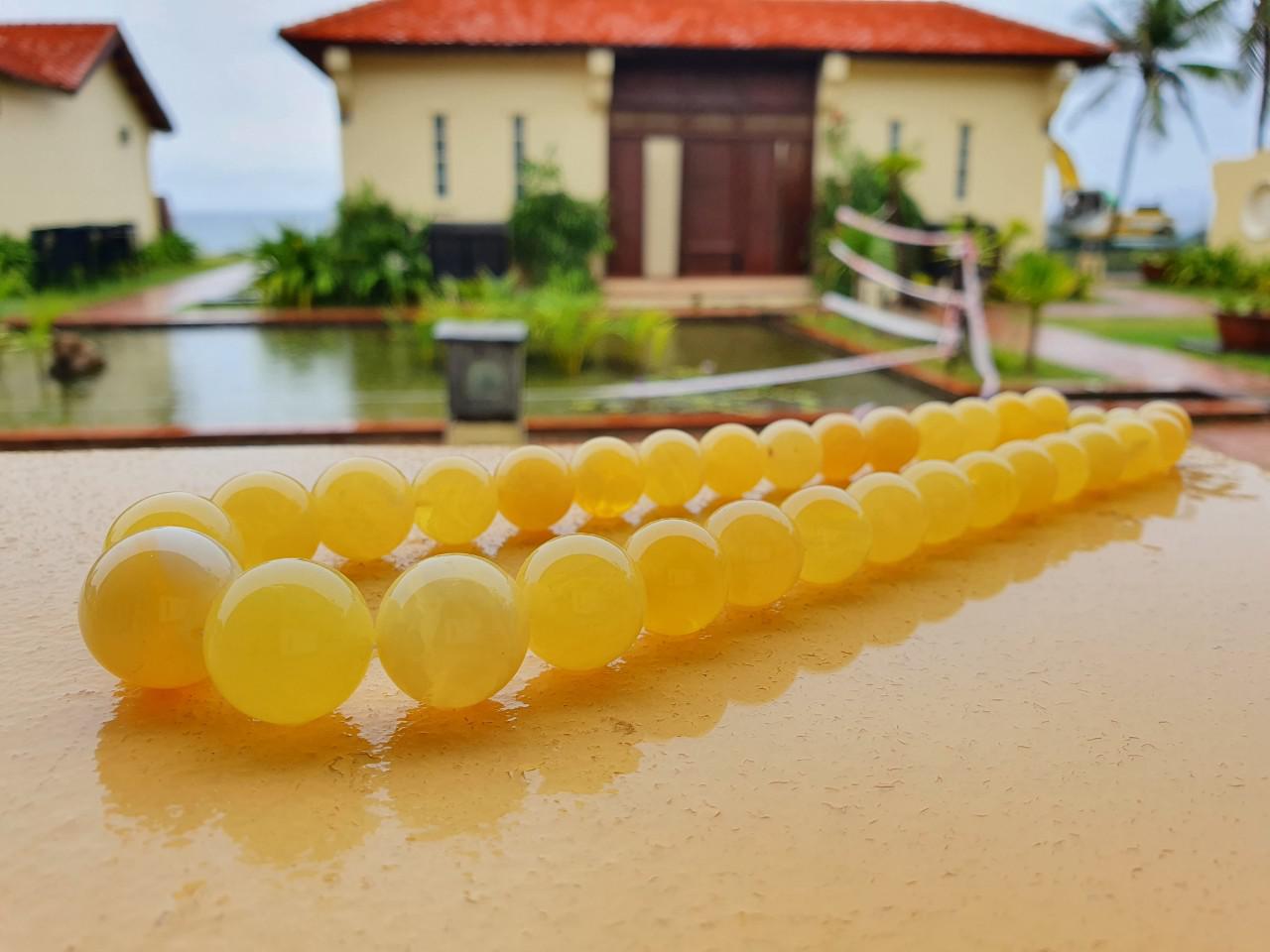 Vòng Hổ phách đeo cổ vàng bơ tự nhiên 100%