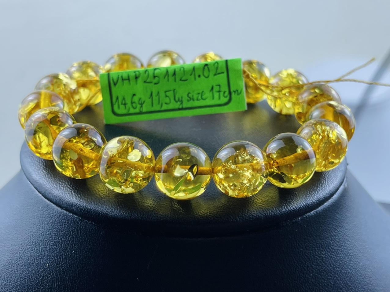 Vòng tay hổ phách VHP251121-02 14,6g 11,5 ly size 17 cm