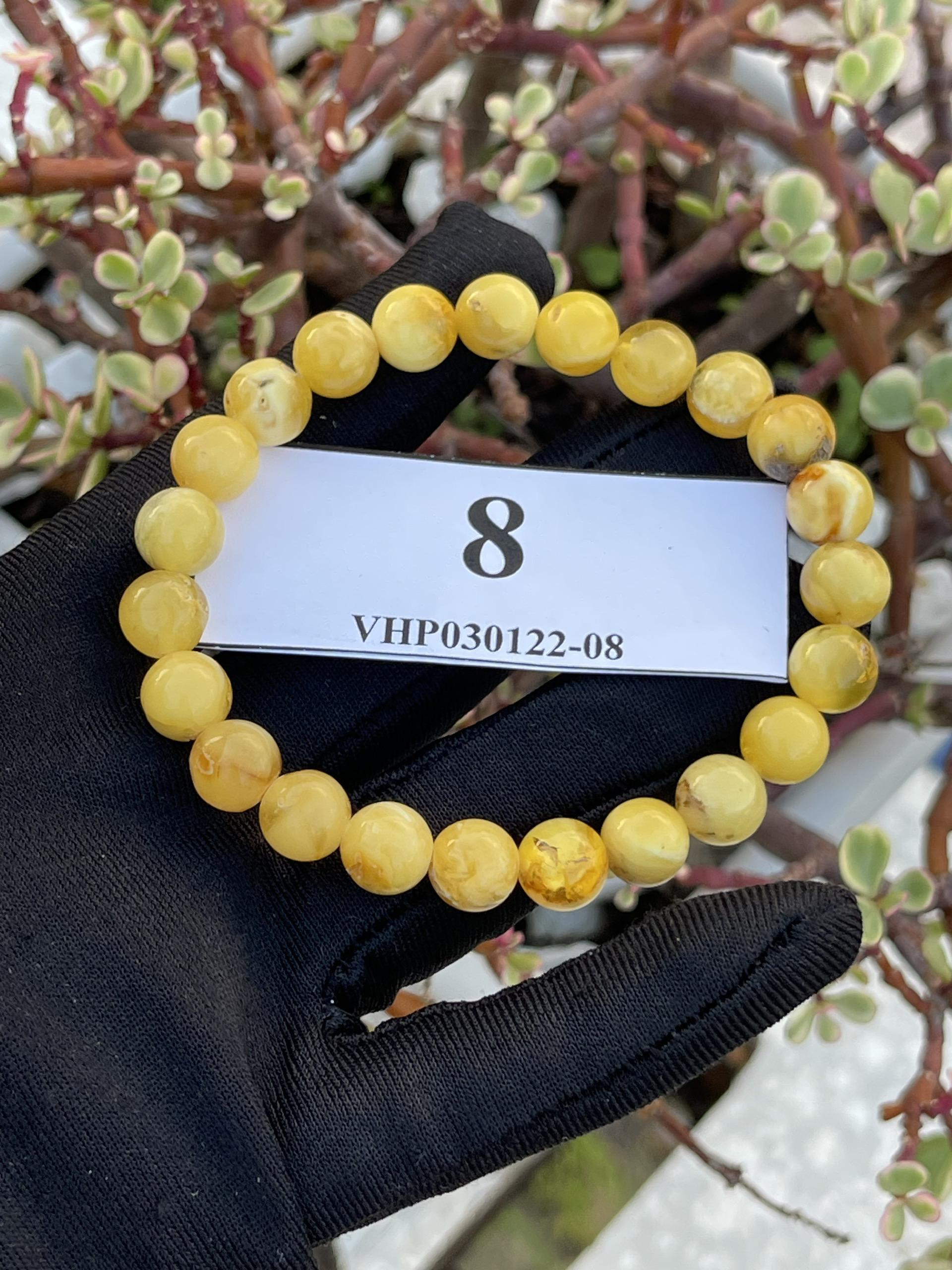 Vòng hổ phách vàng bơ hạt nhỏ VHP030122-08
