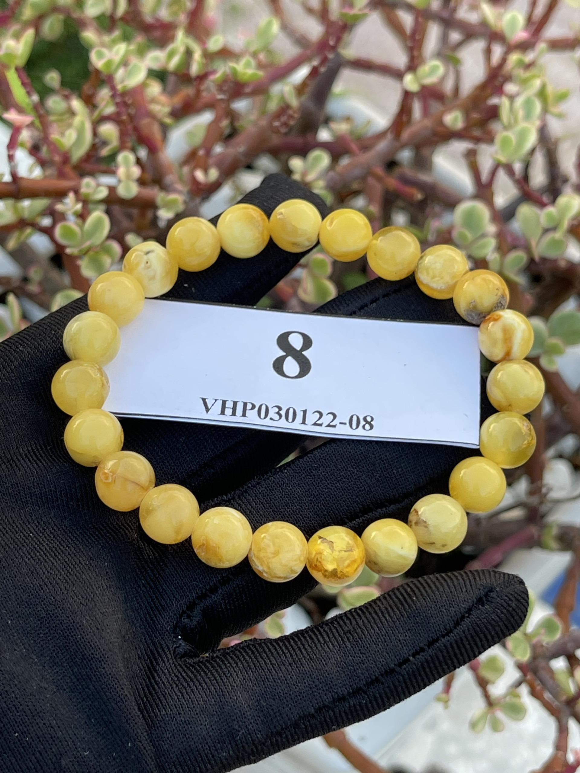 Vòng hổ phách vàng bơ hạt nhỏ VHP030122-08
