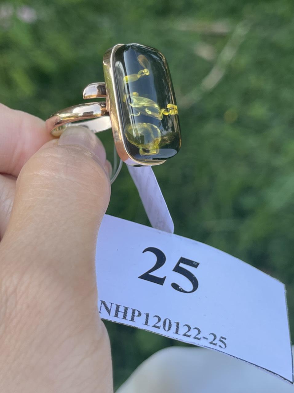 Nhẫn đá Hổ Phách màu rêu mặt chữ nhật NHP120122-25