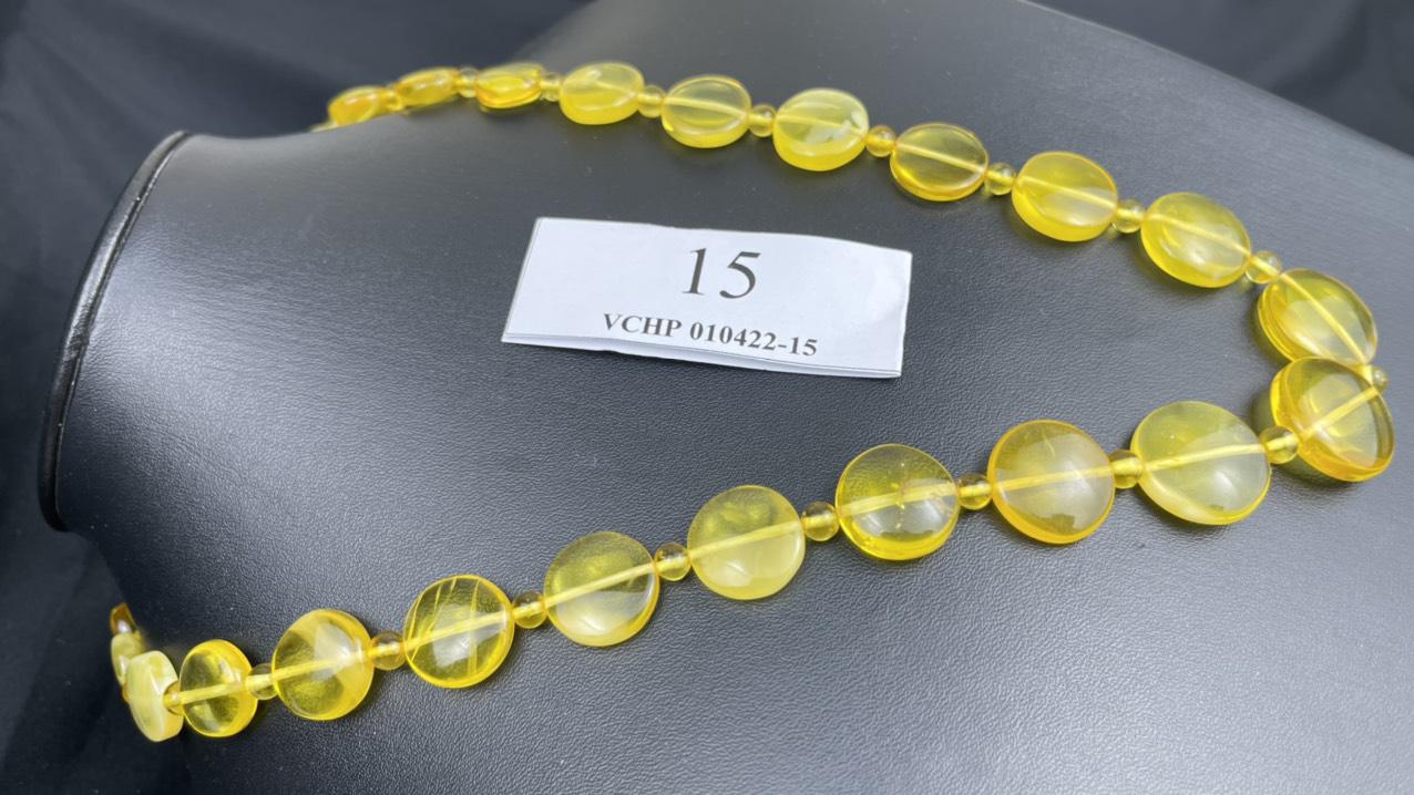 Vòng cổ hổ phách hạt đĩa đẹp, độc VCHP 010422-15