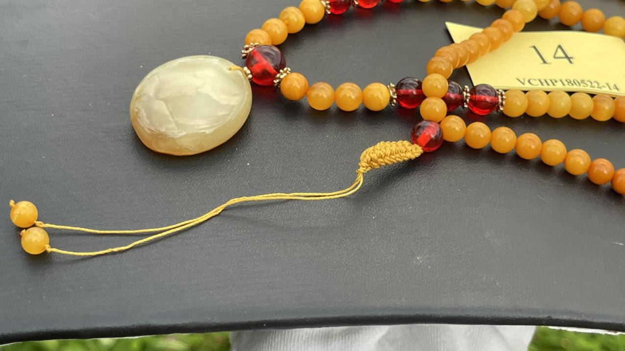Vòng Hổ Phách màu đỏ mix vàng mỡ gà siêu đẹp VCHP180522-14