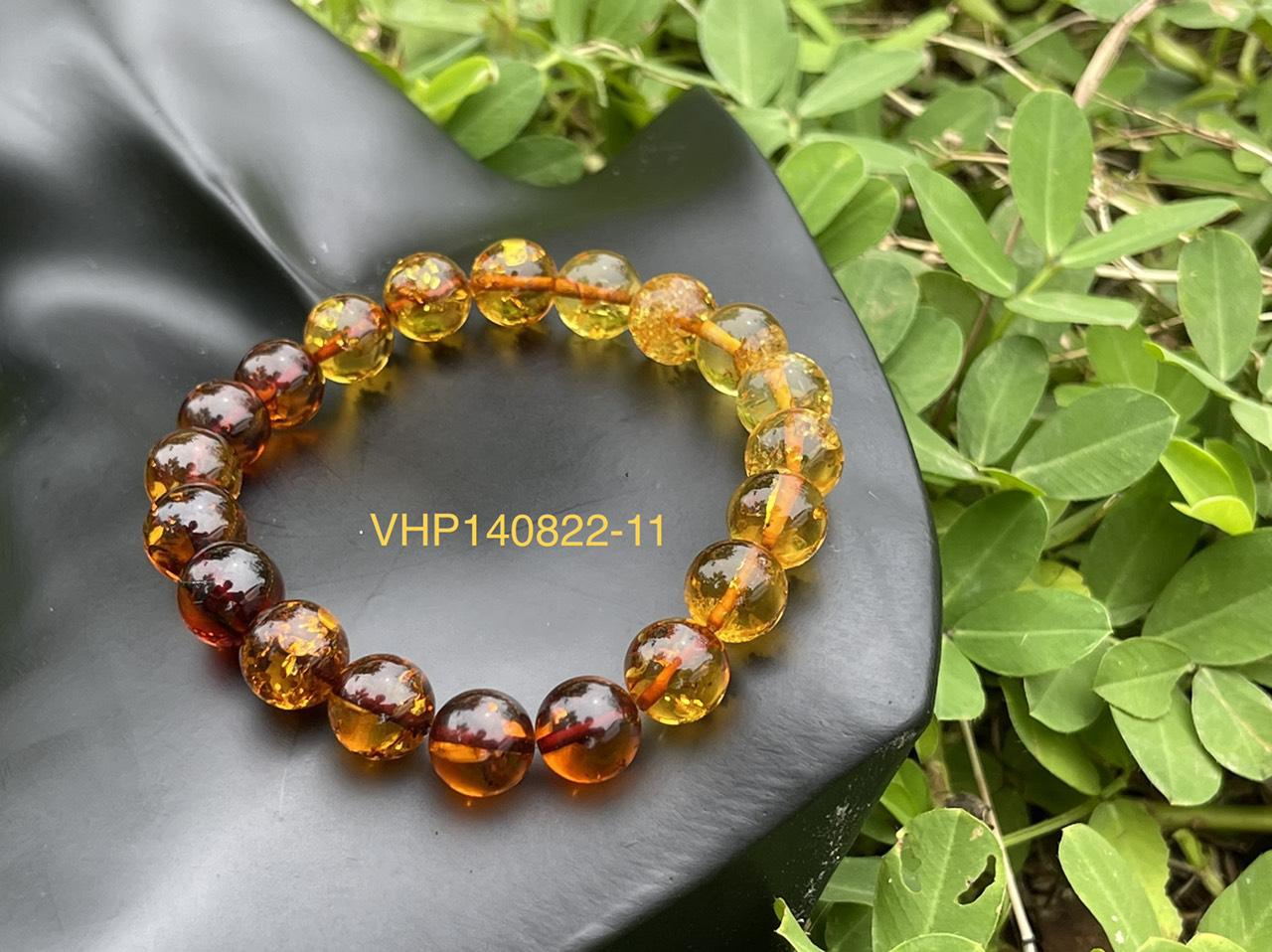 Vòng tay hổ phách phối màu cognac và vàng cam cực đẹp VHP140822-11