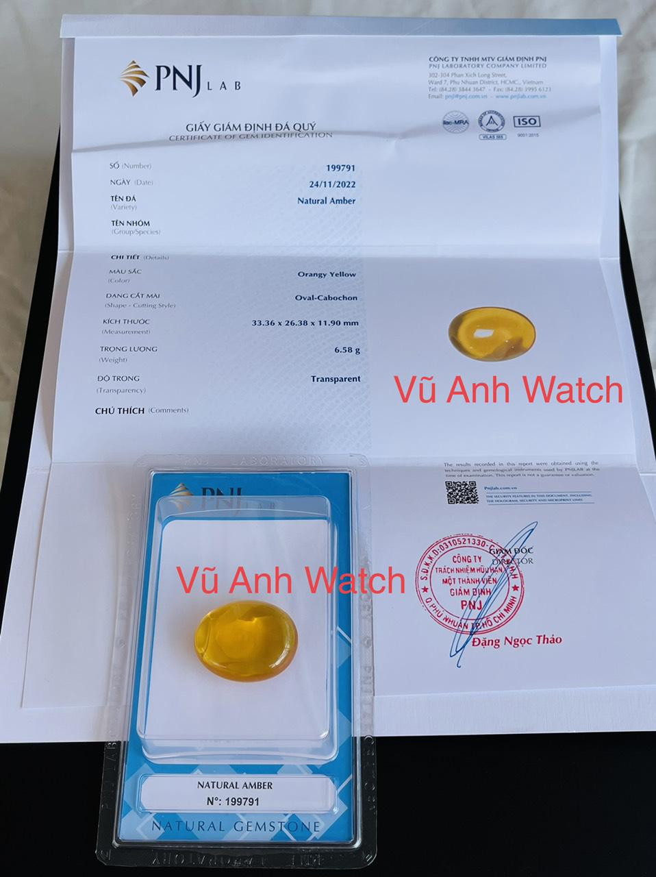 Đá hổ phách tự nhiên nguyên khối có kiểm định PNJ Natural Amber 199791