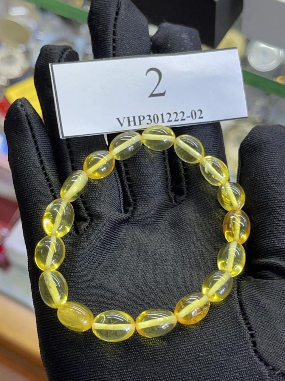 Vòng hổ phách hạt thuôn dài màu vàng trong suốt VHP301222-02