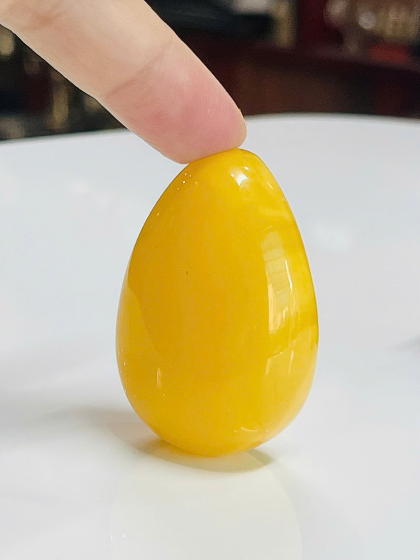 Mặt đá dây chuyền Hổ Phách vàng bơ hoàng gia cao cấp 230311-02-01