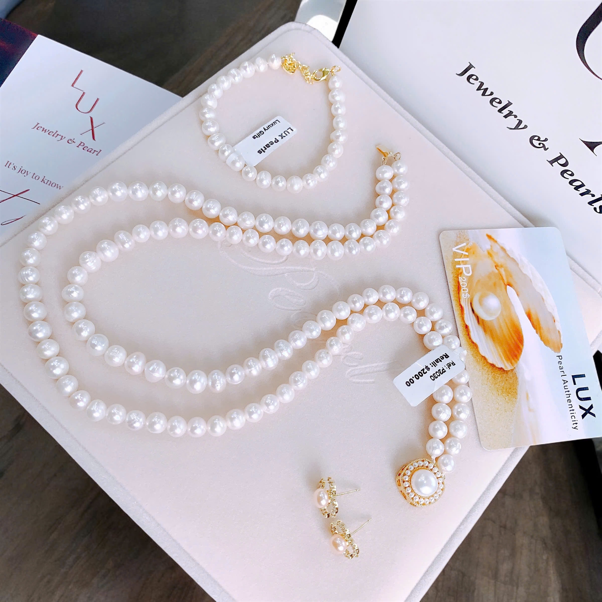 Ngọc Trai Đôi Mix Mặt Vuông Độc Đáo – Full Box, Thẻ Chứng Nhận, Quà Tặng Hoa Tai