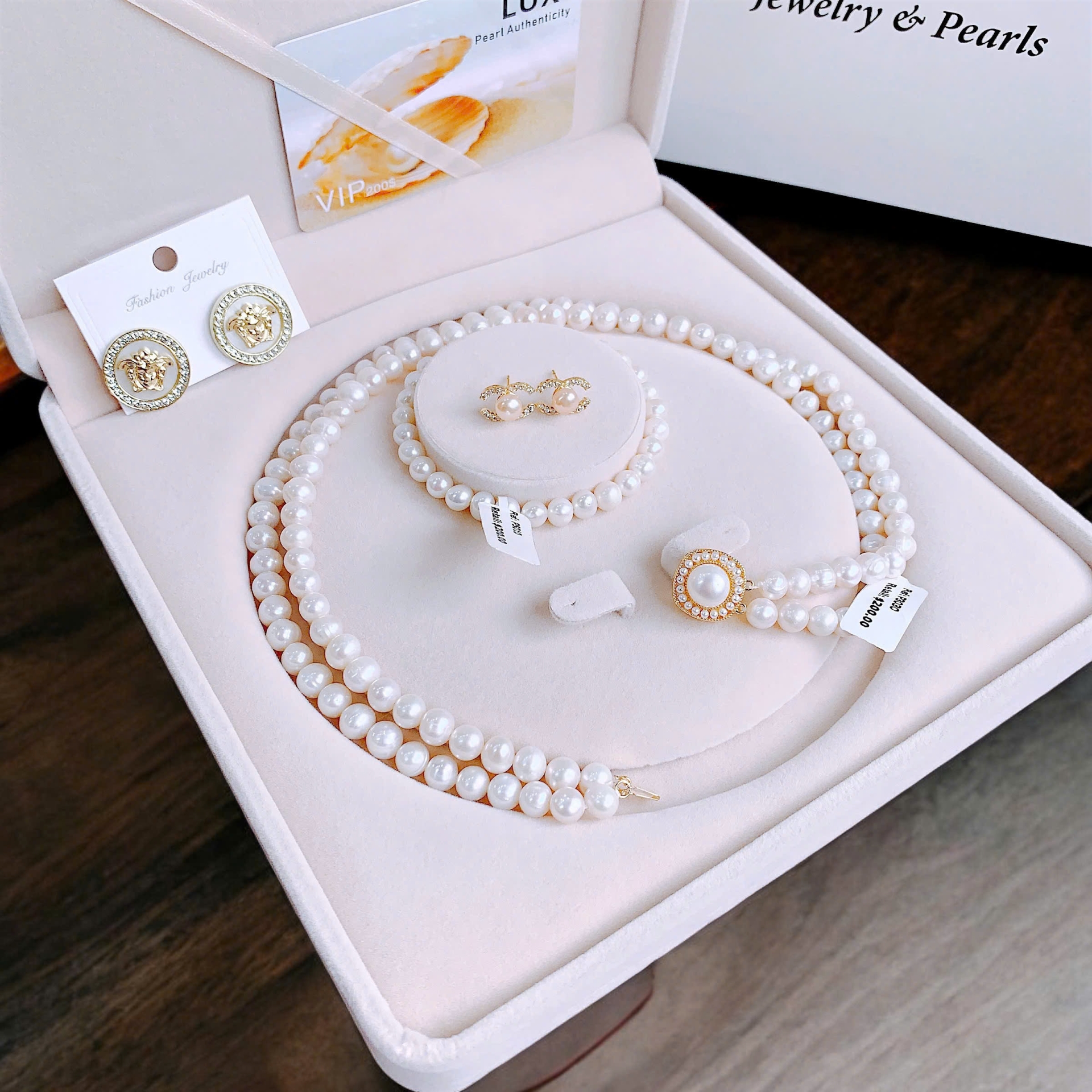 Ngọc Trai Đôi Mix Mặt Vuông Độc Đáo – Full Box, Thẻ Chứng Nhận, Quà Tặng Hoa Tai