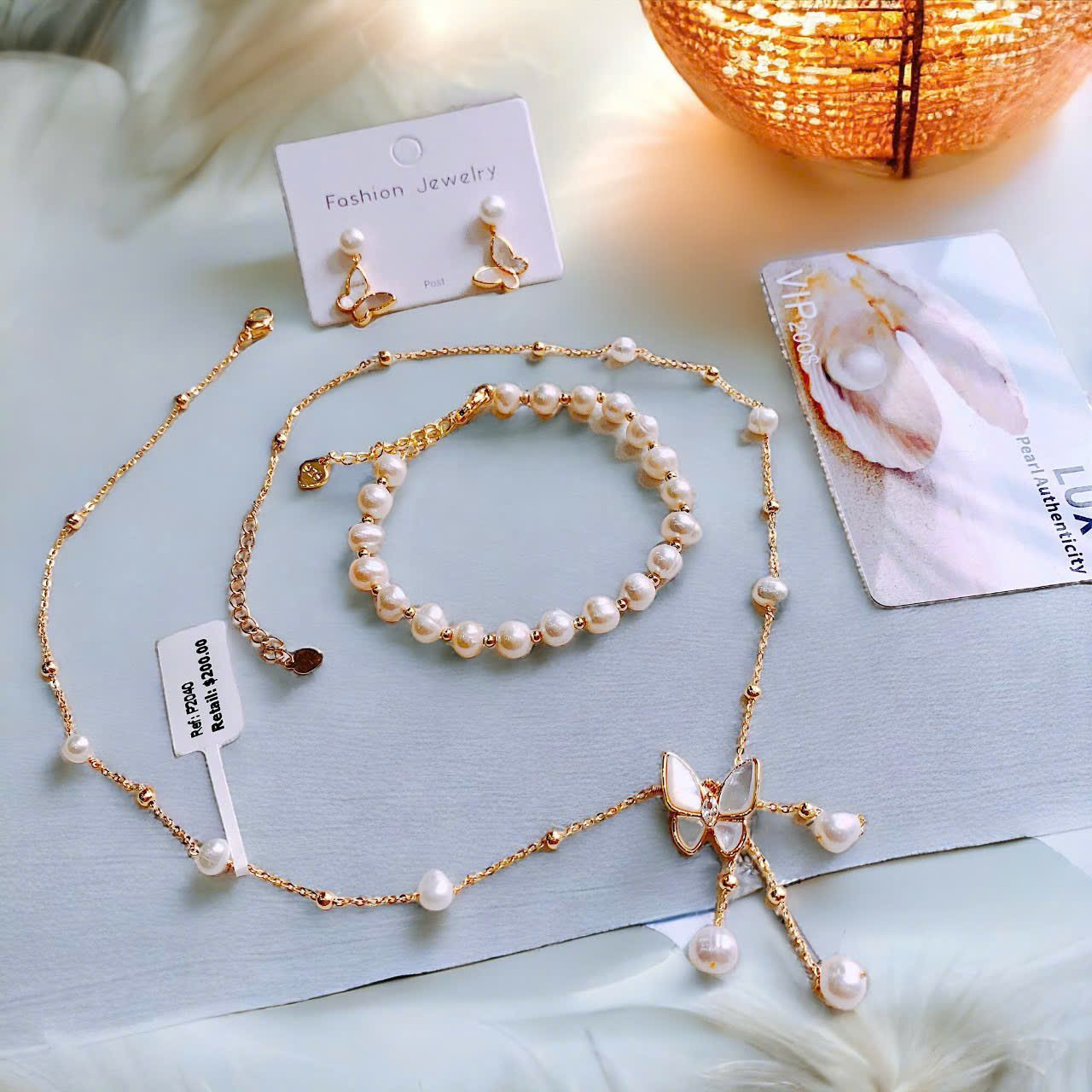 Bộ Trang Sức Ngọc Trai Thiết Kế Mặt Bướm – Sang Trọng, Tinh Tế Và Đầy Nữ Tính