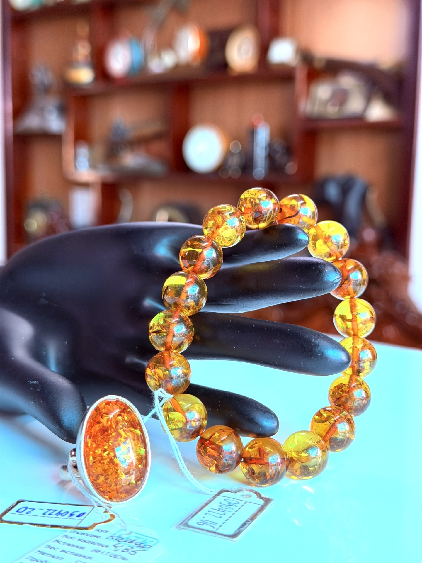 Bộ nhẫn - vòng tay hổ phách Baltic tự nhiên màu mật ong: Sự kết hợp tạo nên Đẳng cấp