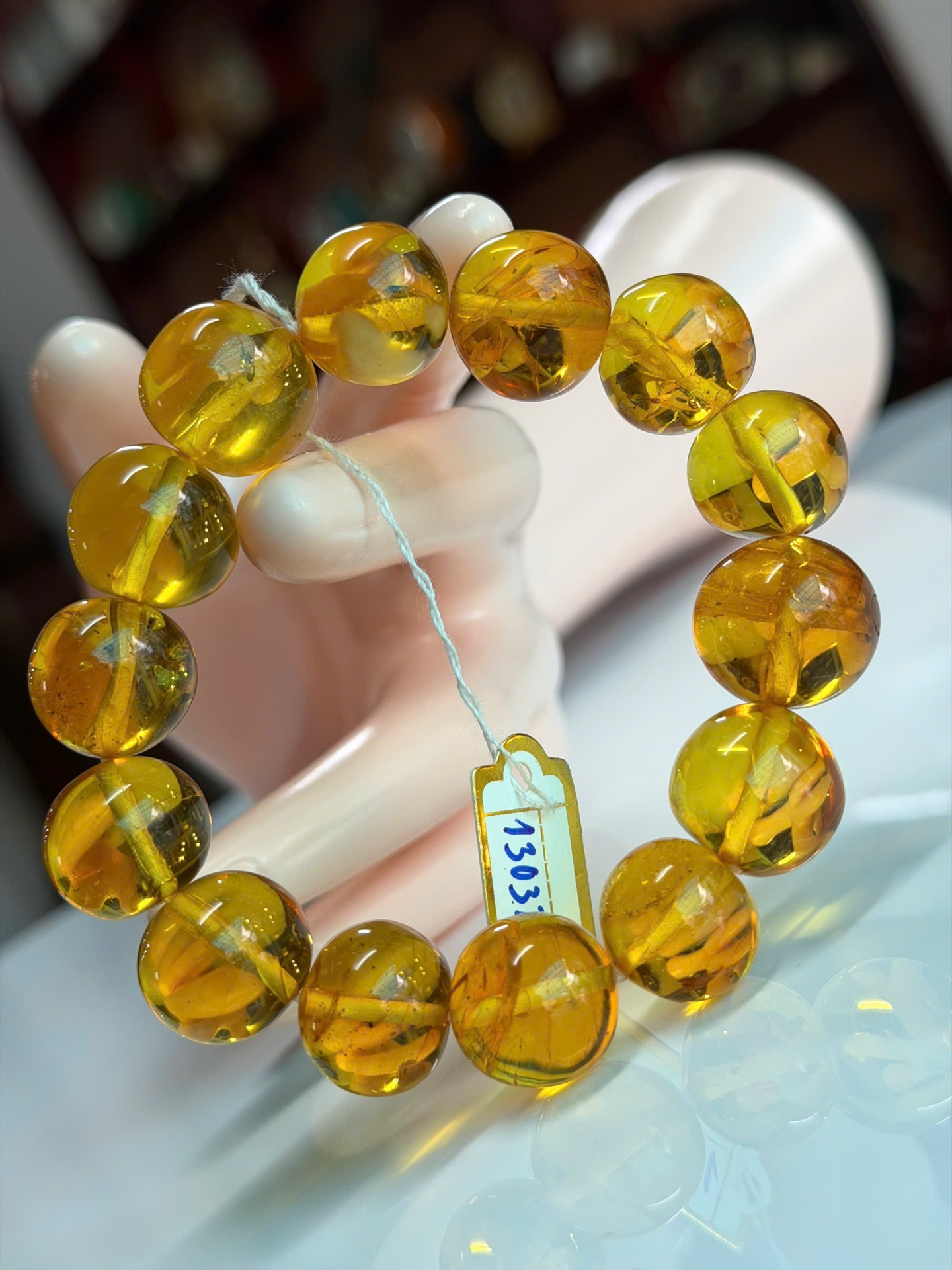 Vòng hổ phách Baltic tự nhiên vàng bơ trong suốt 15mm – Mã 130326-02 | Nặng 29g