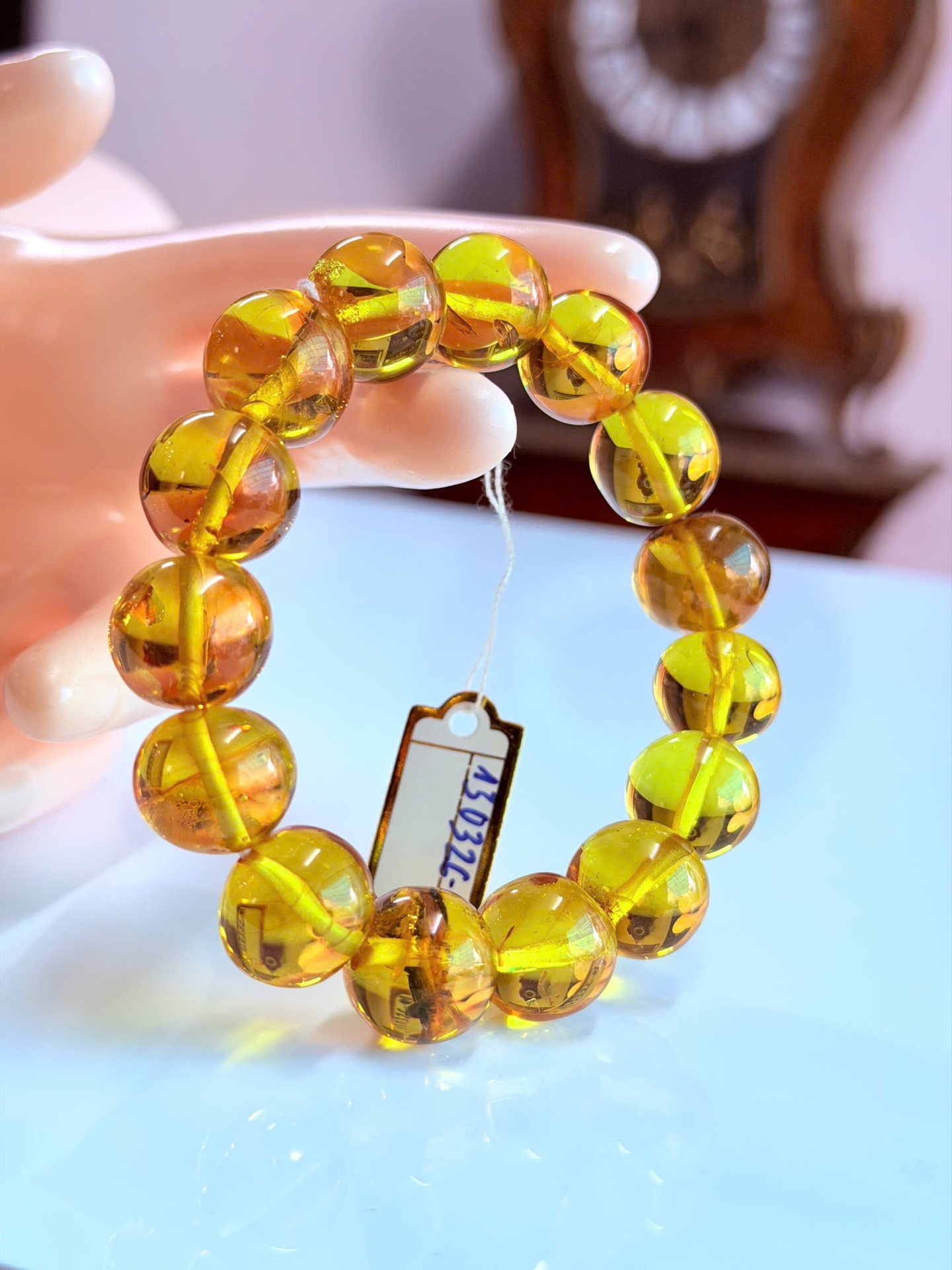 Vòng hổ phách Baltic tự nhiên hạt 14mm vàng bơ thanh khiết – 25g | 130326-01