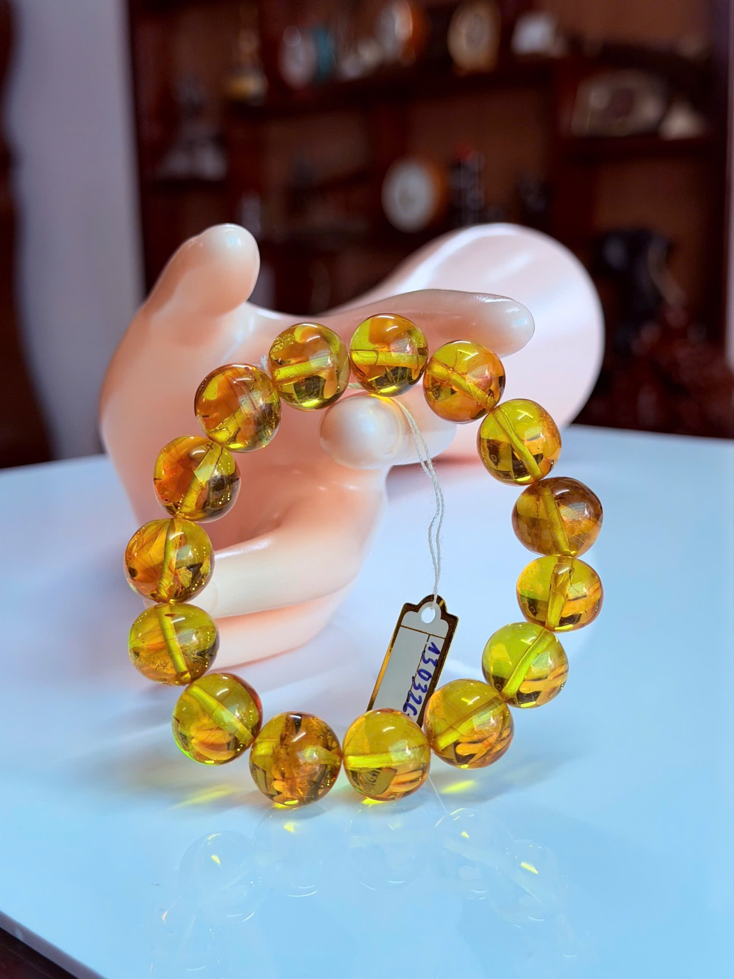 Vòng hổ phách Baltic tự nhiên hạt 14mm vàng bơ thanh khiết – 25g | 130326-01