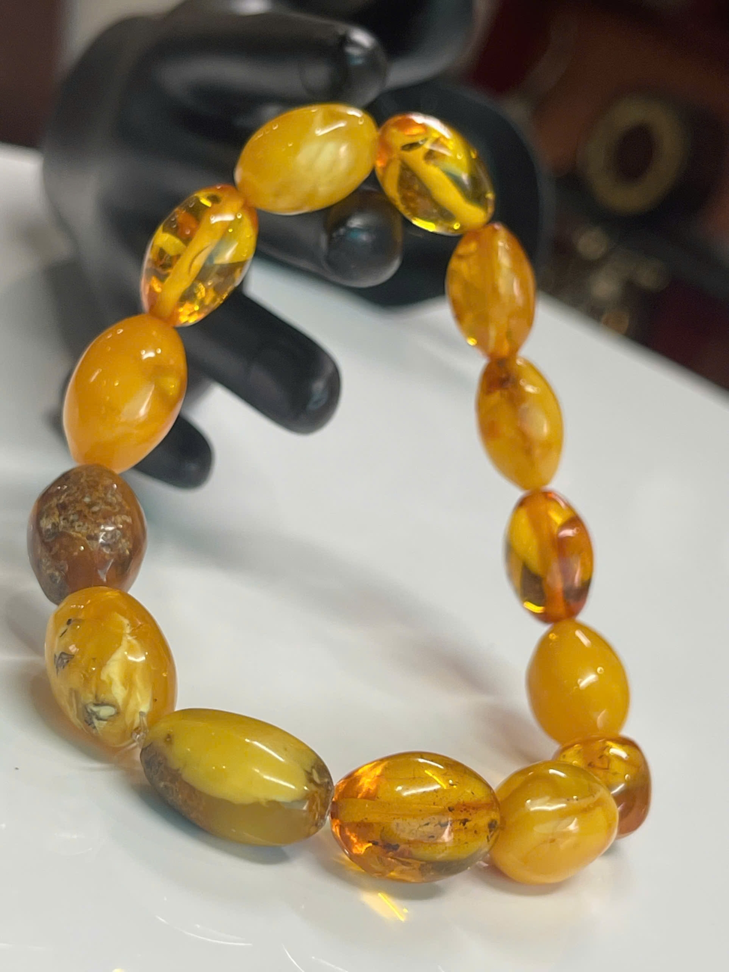 Vòng hổ phách Nga Baltic tự nhiên 100% – Nguyên khối hạt oval độc bản, năng lượng cổ xưa quý hiếm VHP181225-01