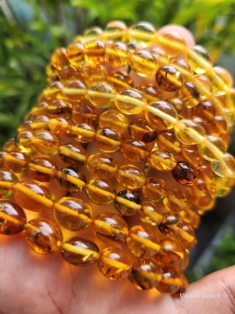 Vòng Hổ Phách Nga hạt oliu màu cánh dán