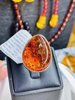 Nhẫn Hổ Phách Nga vàng cam