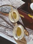 Bông tai Hổ phách - mặt vàng bơ, nhẫn bạc nguyên chất 925
