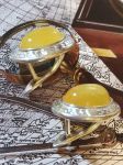 Bông tai Hổ phách - mặt vàng bơ, nhẫn bạc nguyên chất 925