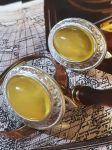 Bông tai Hổ phách - mặt vàng bơ, nhẫn bạc nguyên chất 925