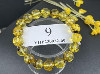 Vòng hổ phách tự nhiên đeo tay màu vàng chanh VHP230922-09