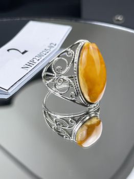 Nhẫn đá Hổ phách màu vàng mỡ gà NHP230225-02