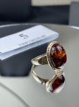 Nhẫn Hổ phách Nga màu đỏ rượu vang bọc bạc 925 mạ vàng NHP230225-05