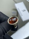 Nhẫn Hổ phách Nga màu đỏ rượu vang bọc bạc 925 mạ vàng NHP230225-05