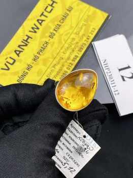 Nhẫn Hổ Phách Nga bọc bạc 925 mạ vàng NHP230311-12